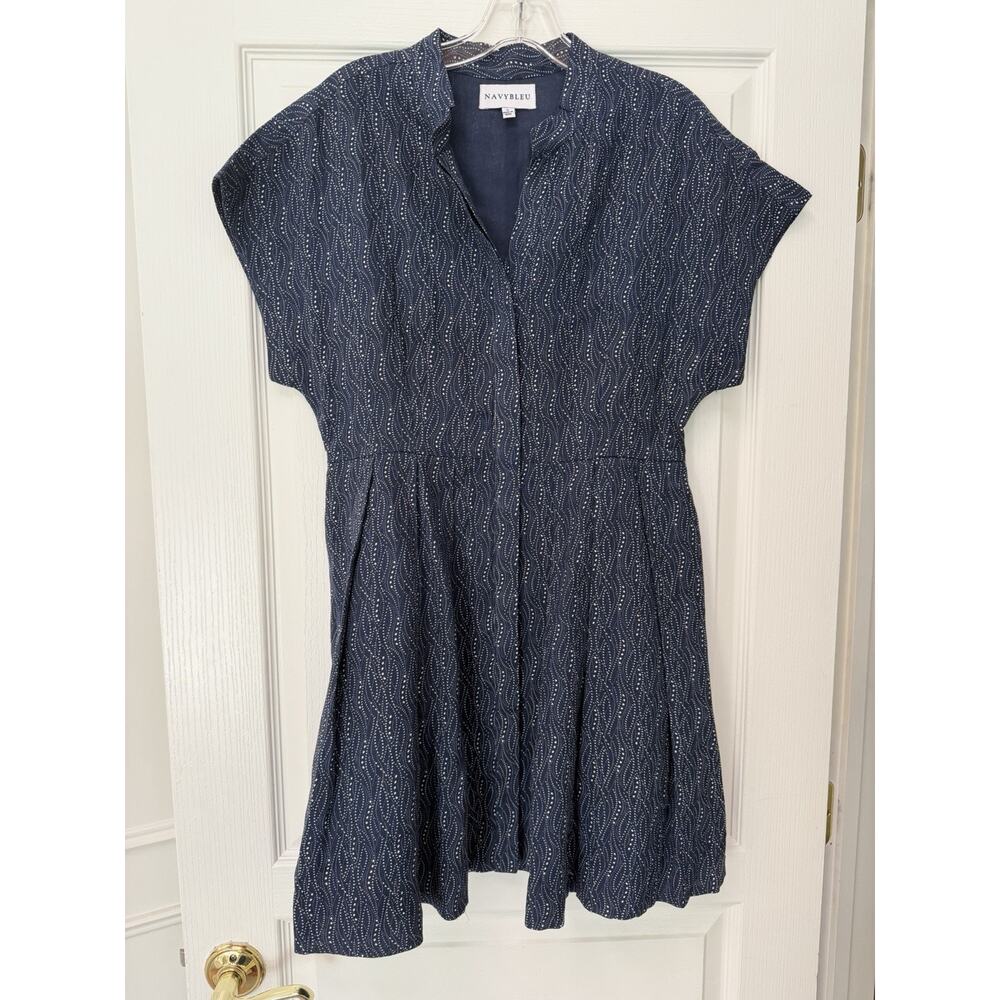 Navybleu Winnie Dress Retail $208 Cotton Pockets Fit And Flare Buttons Coastal S